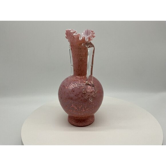 Stevens And Williams VTG Pink Cased Glass Blown Vase w/Thorn Handles Mica Flakes - Picture 5 of 16